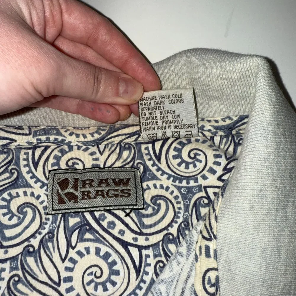 Raw Rags Vintage Men's Short Sleeve Polo Blue Geometric Pattern Size‎ XL